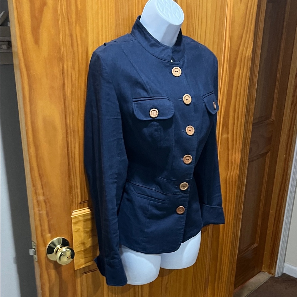 Chadwicks Navy Lightweight Military Style Jacket with Wooden Buttons - Picture 6 of 15